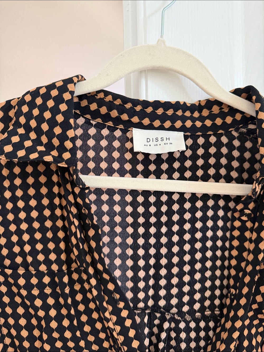 DISSH Black and Tan Geometric Midi Shirt Dress